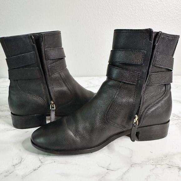 Tory Burch Gemini Goldtone Link Black Leather Flat Ankle Boots women’s size 8 - Picture 11 of 16